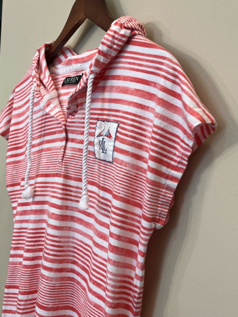 Lauren Ralph Lauren red white stripe short sleeve hooded mini dress small - Picture 3 of 7